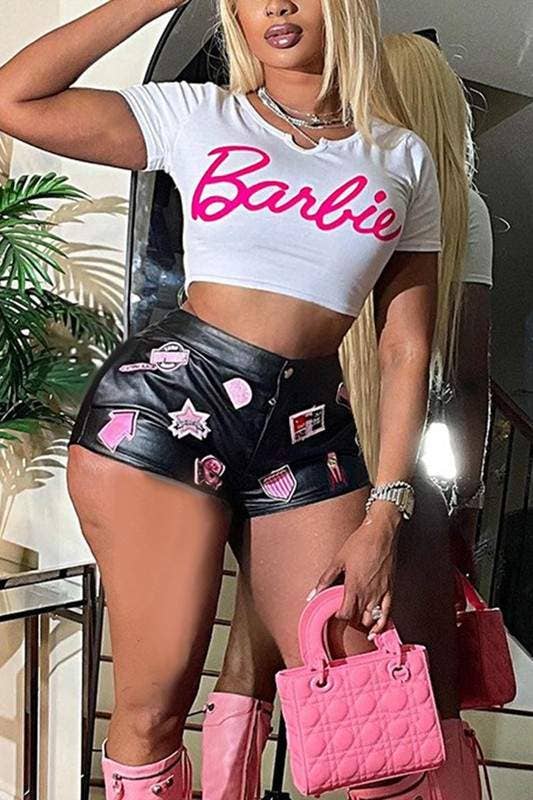 BLACK faux leather mini shorts for wholesale on Faire7