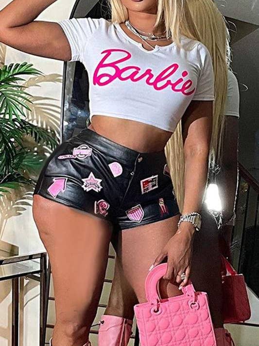 BLACK faux leather mini shorts for wholesale on Faire7