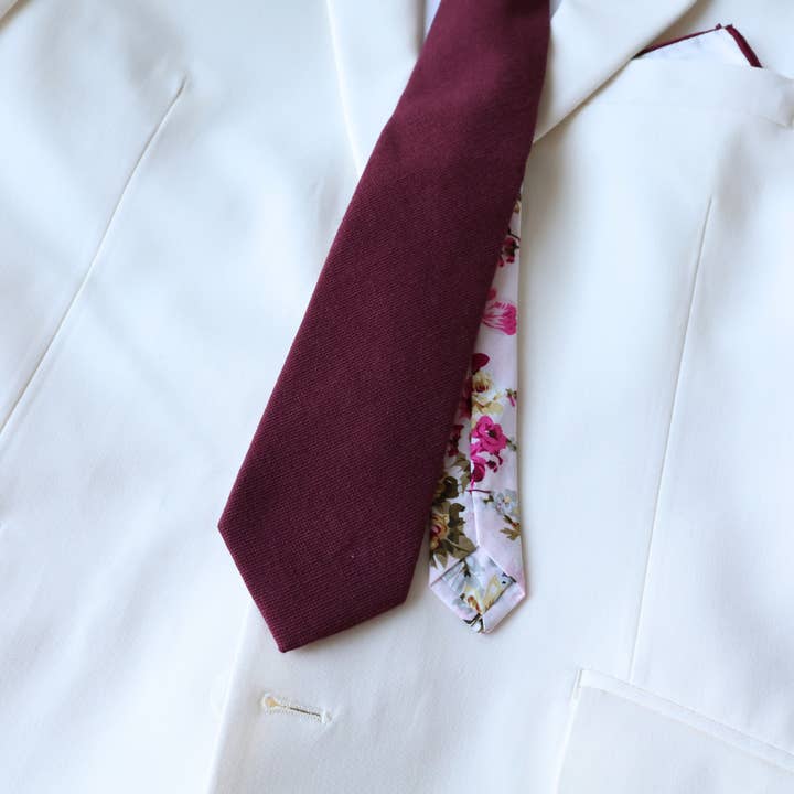 Tie Mood - Venta al por mayor Corbata - Hombre - Corbata trasera Kennedy bicolor borgoña, lisa y floral6