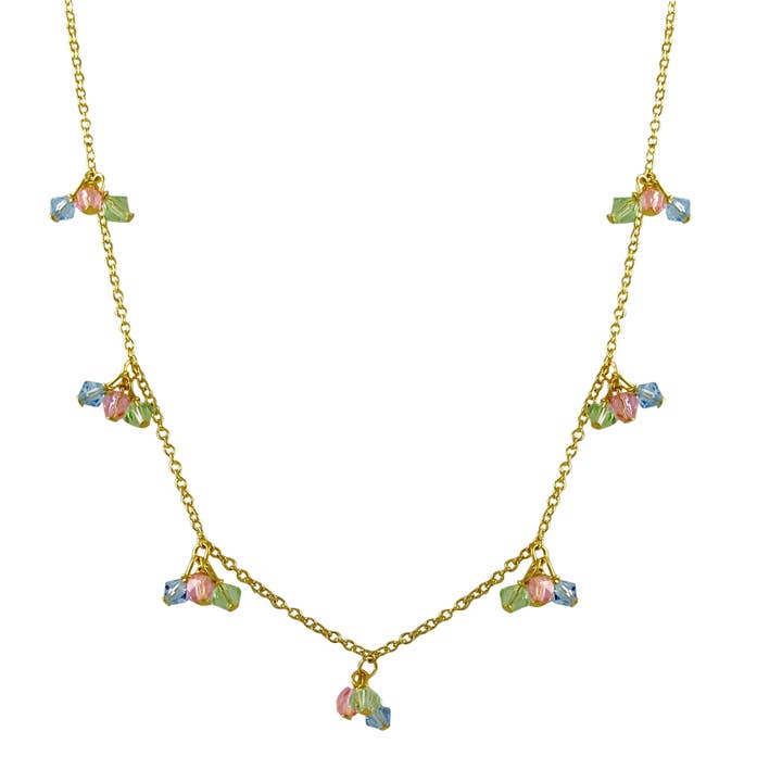 Assorted Light Crystal Beads Gold Tone Brass Necklace for wholesale by Dlux Jewels