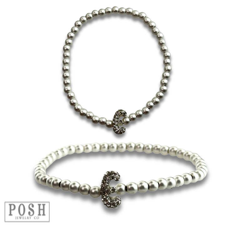 Pink Panache Brands - Wholesale Beaded Bracelet - Bead bracelet with rhinestone inital9