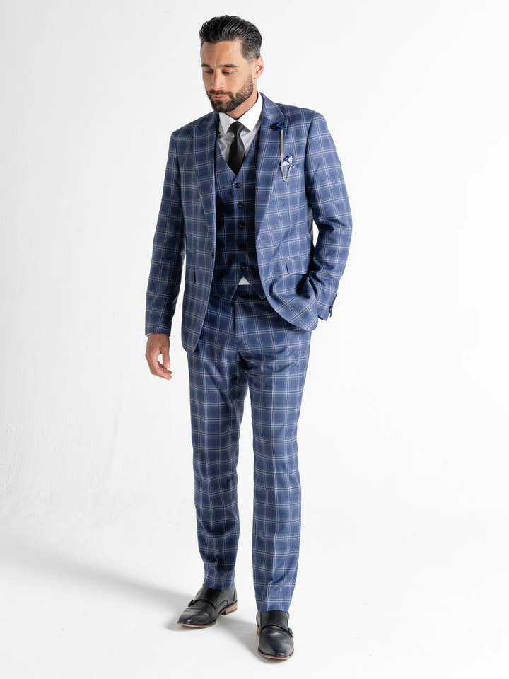 Charles - Royal Blue with Sky Blue Checks for wholesale by V2 classic