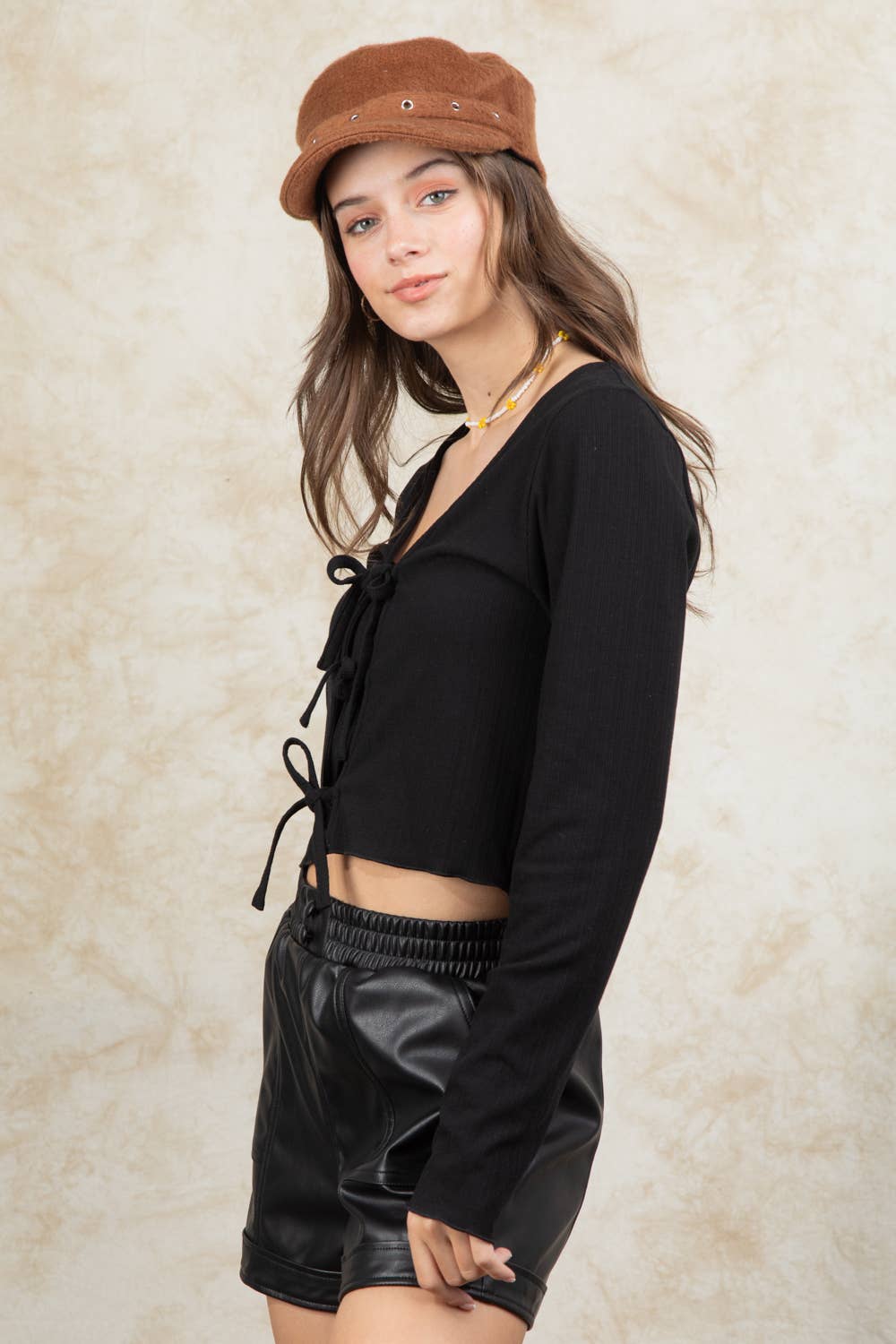 VERY J - Wholesale Knit Top - Women's - VT15148-3-Strap Tie V Neck Crop Top12