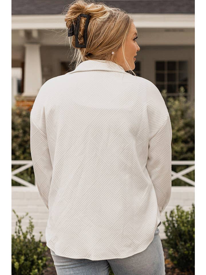 Beige Plus Size Textured Flap Pockets Jacket for wholesale on Faire