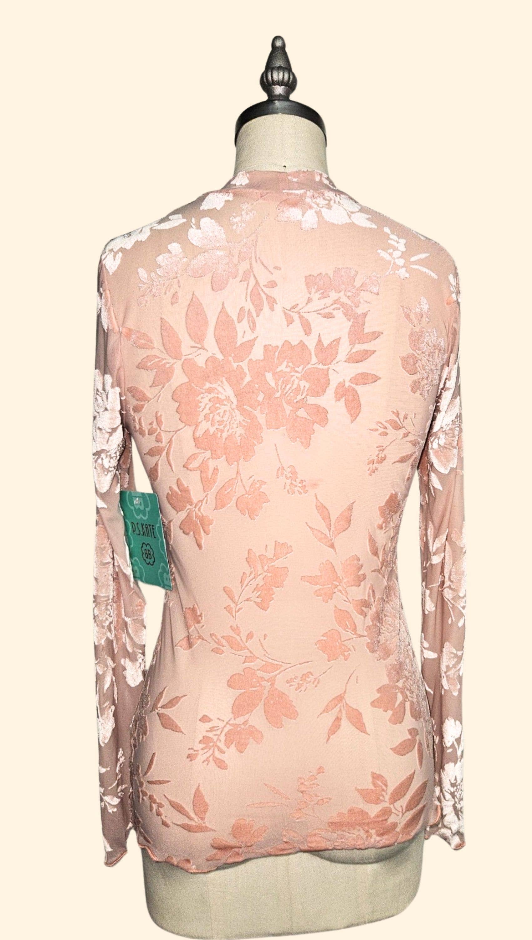 P.S Kate - Wholesale Blouse - Women's - Mesh velvet floral long sleeve top 7177-plus2