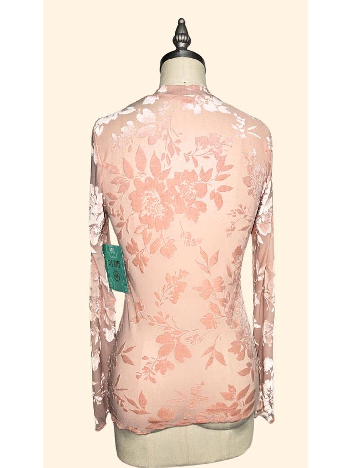 P.S Kate - Wholesale Blouse - Women's - Mesh velvet floral long sleeve top 7177-plus2