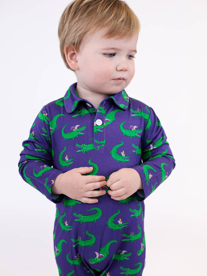 Gator Krewe - LS Polo Romper for wholesale by Goosies