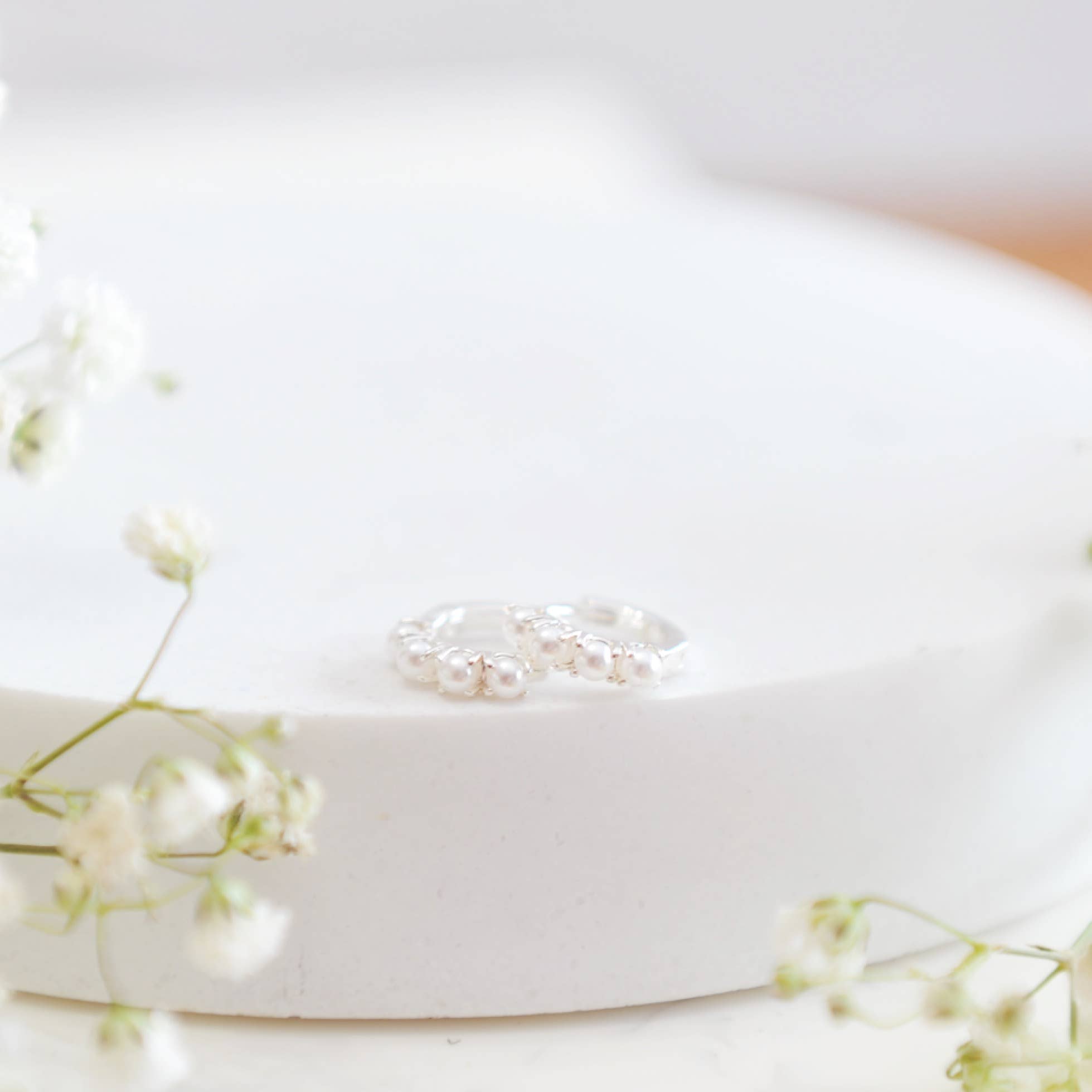 Oh So Lovely - Wholesale Huggie earrings - Pearl Huggie Hoops0