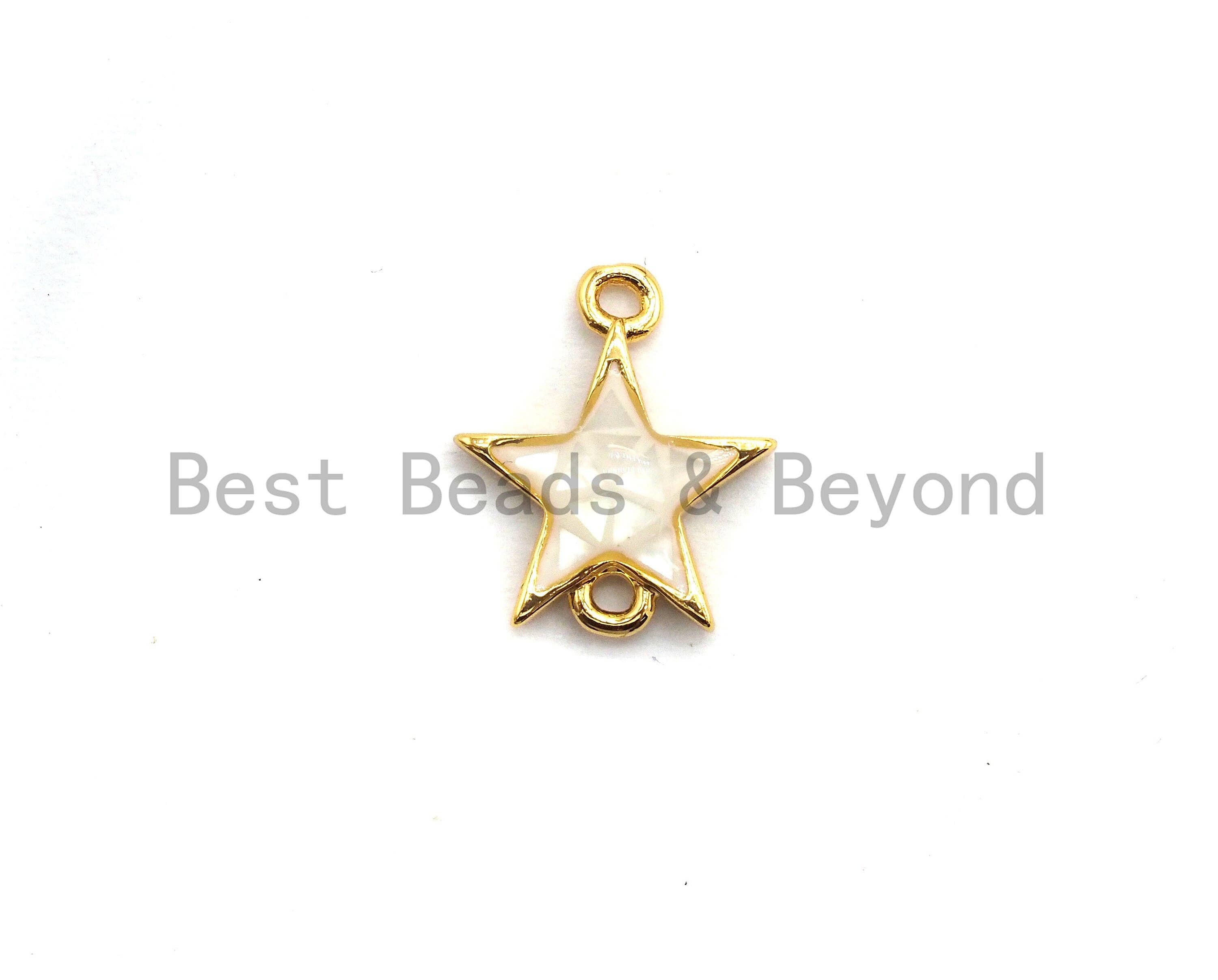 BestBeads&Beyond - Wholesale Individual Charm/Pendant - 100% Natural White Pearl Shell Star Connector, Gold/Silver Plated Shell Beads, Natural Shell Charm 11x13mm,SKU#Z2962
