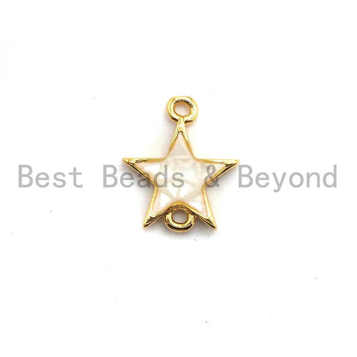 BestBeads&Beyond - Wholesale Individual Charm/Pendant - 100% Natural White Pearl Shell Star Connector, Gold/Silver Plated Shell Beads, Natural Shell Charm 11x13mm,SKU#Z2962