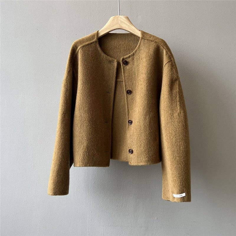 FurDecoration – wholesale Coat – Women’s – Solid Color Short Round Neck Reversible Wool Coat4