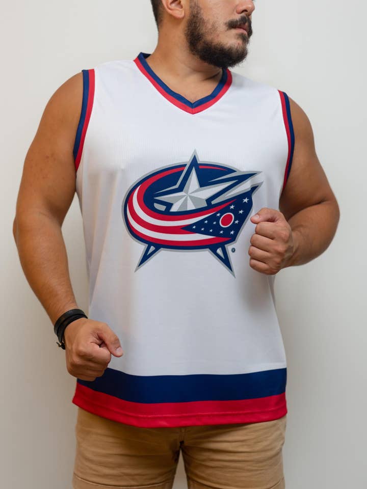 Columbus Blue Jackets Away Hockey Tank for wholesale by Bench Clearers