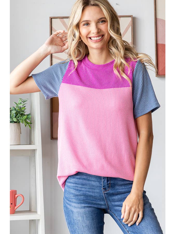 7th Ray - Wholesale Knit Top - Women's - Color Block Ribbed Women's Knit Top T5618