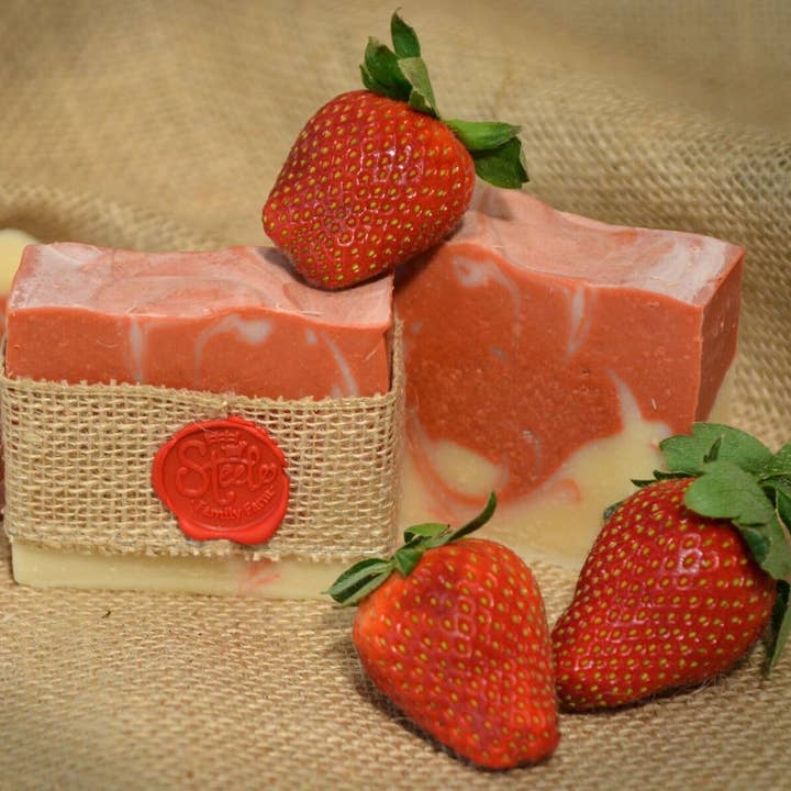 Strawberries & Champagne Goat Milk Soap for wholesale by Steele Family Farm
