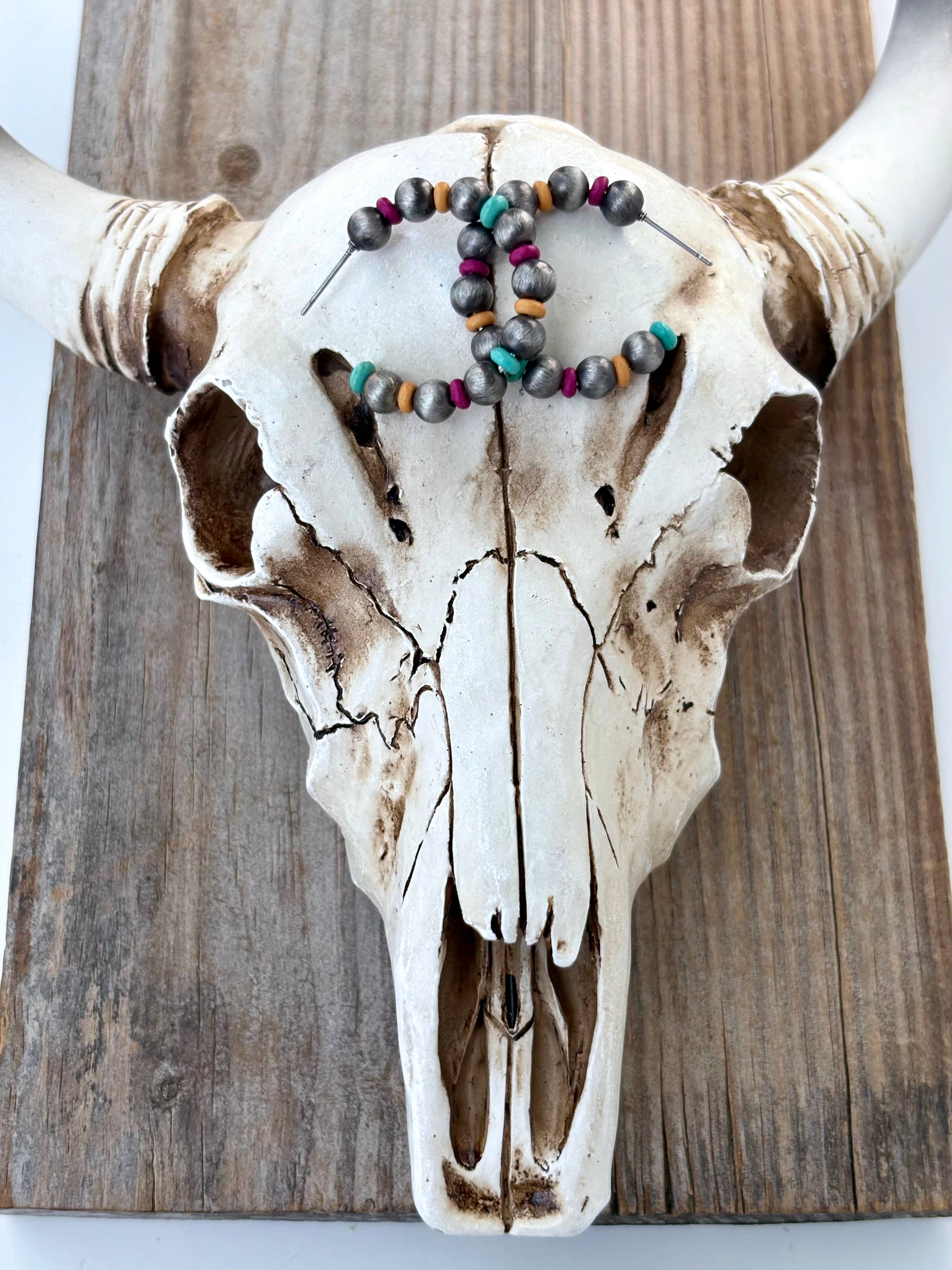 Boho Ranch Shop - Wholesale Hoop Earrings - Western Style Navajo Pearl & Stone Bead Open Hoop Earrings0