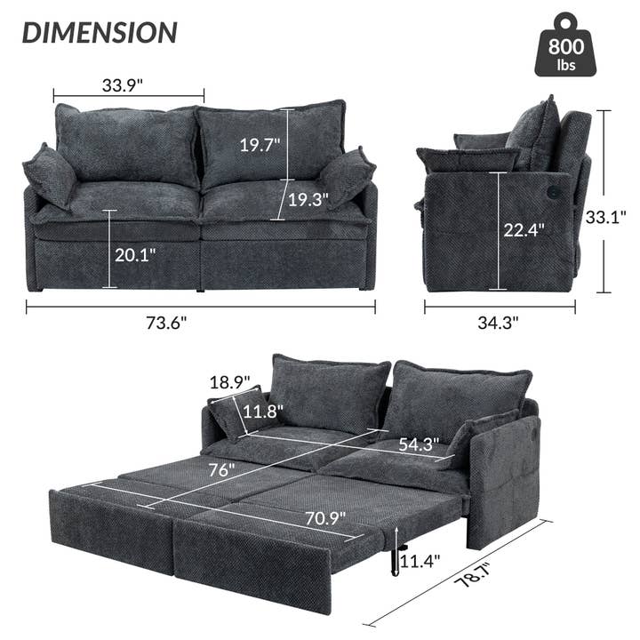 BlakOutlet - Wholesale Sofa - 73.6inch Pull Out Sofa Bed,3-in-1 corduroy Convertible Sleeper Sofa Couch5