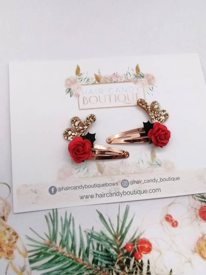 Pequeños Clips delicados con renos para venta al por mayor de Hair Candy Boutique