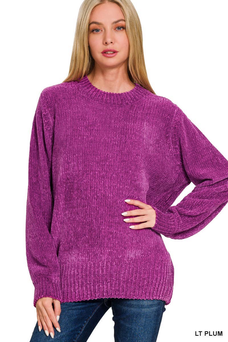 Vanilla Monkey - Wholesale Knit Sweater - Women's - Round Neck Balloon Sleeve Chenille Sweater6