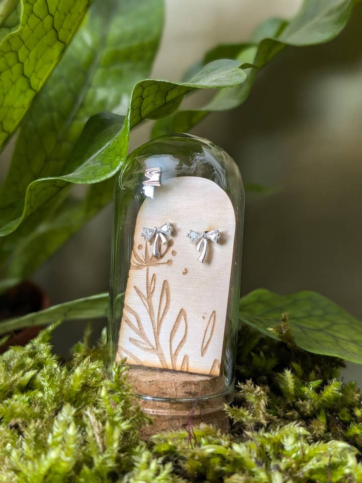 Bow Sterling Silver & Cubic Zirconia Studs for wholesale by Banksia Botanicals