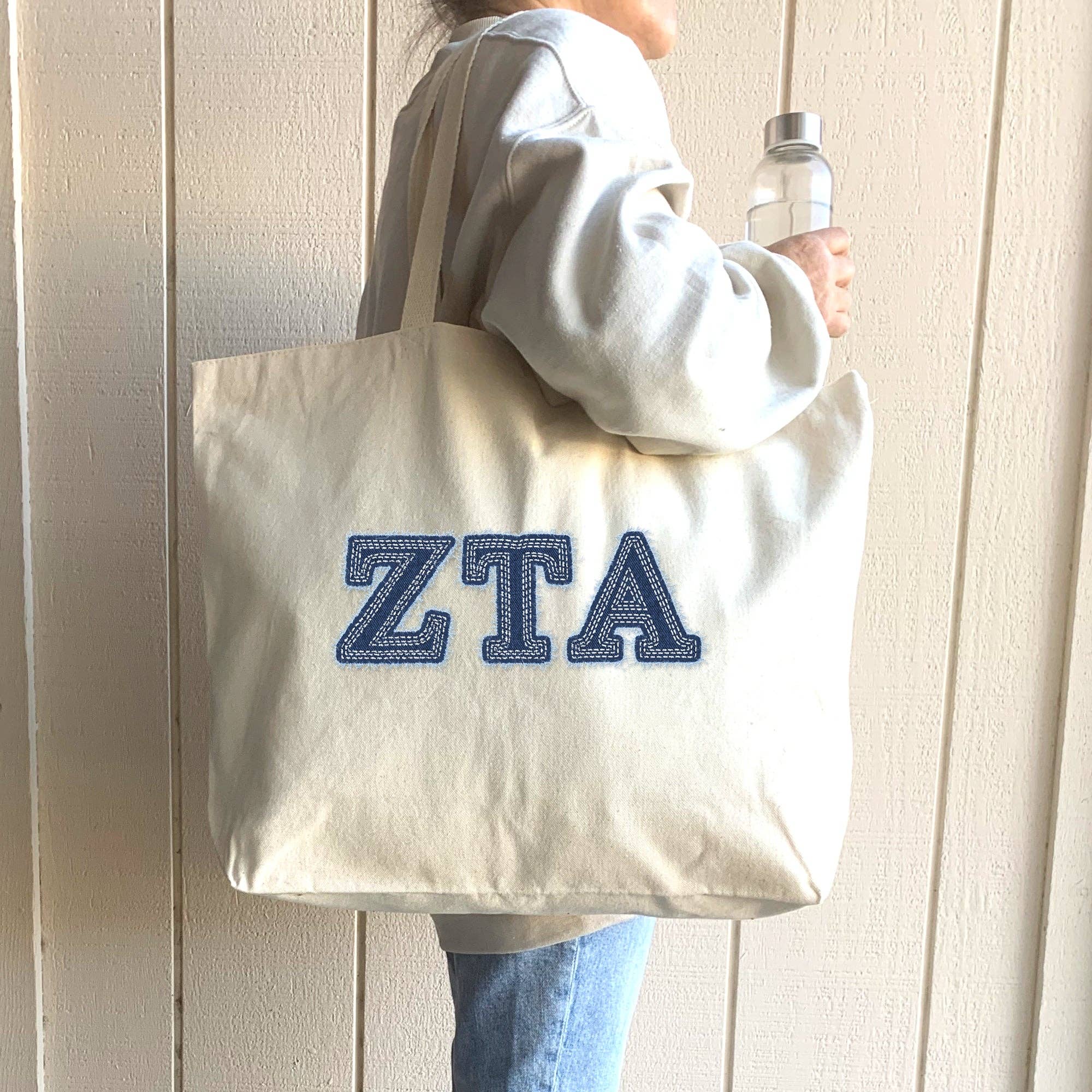 Natural Sorority Greek Letters Printed on a Canvas Tote Bag for wholesale on Faire28