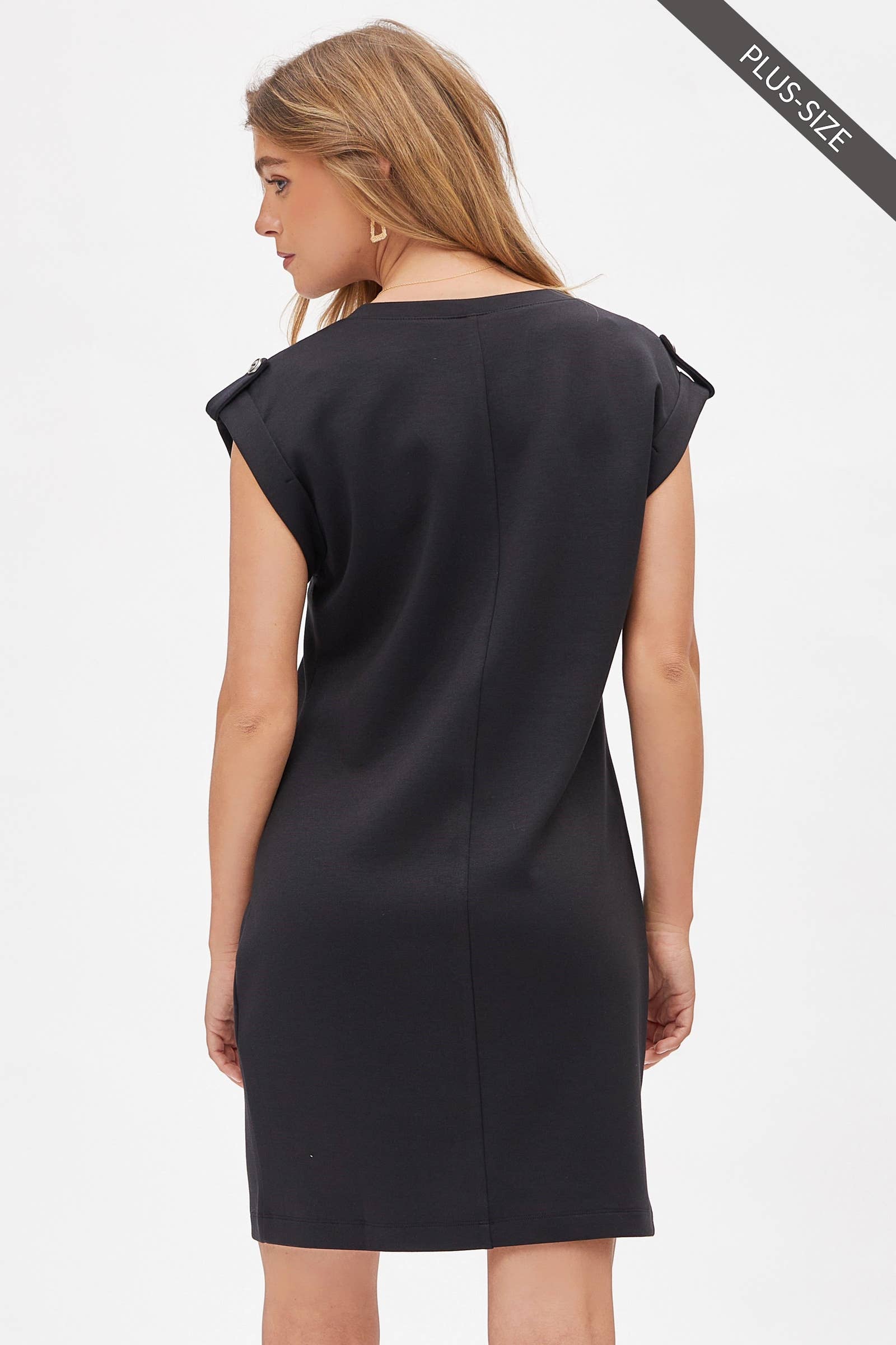 Dear Scarlett – Großhandel Kleid – Damen – Plus-Size A-Linien-Kleid aus Scuba Modal mit Kappärmeln TRV-RETREATP15