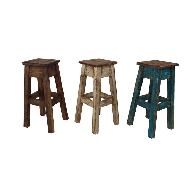Tabouret d'exposition rustique Finn Farmhouse - Bois - WH - 7x7x18 po - Ciré pour la vente par My Amigos Imports