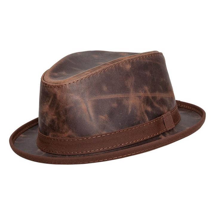 American Hat Makers - Wholesale Fedora - Unisex - Trilby Genuine Leather Fedora Hat - Style Soho7