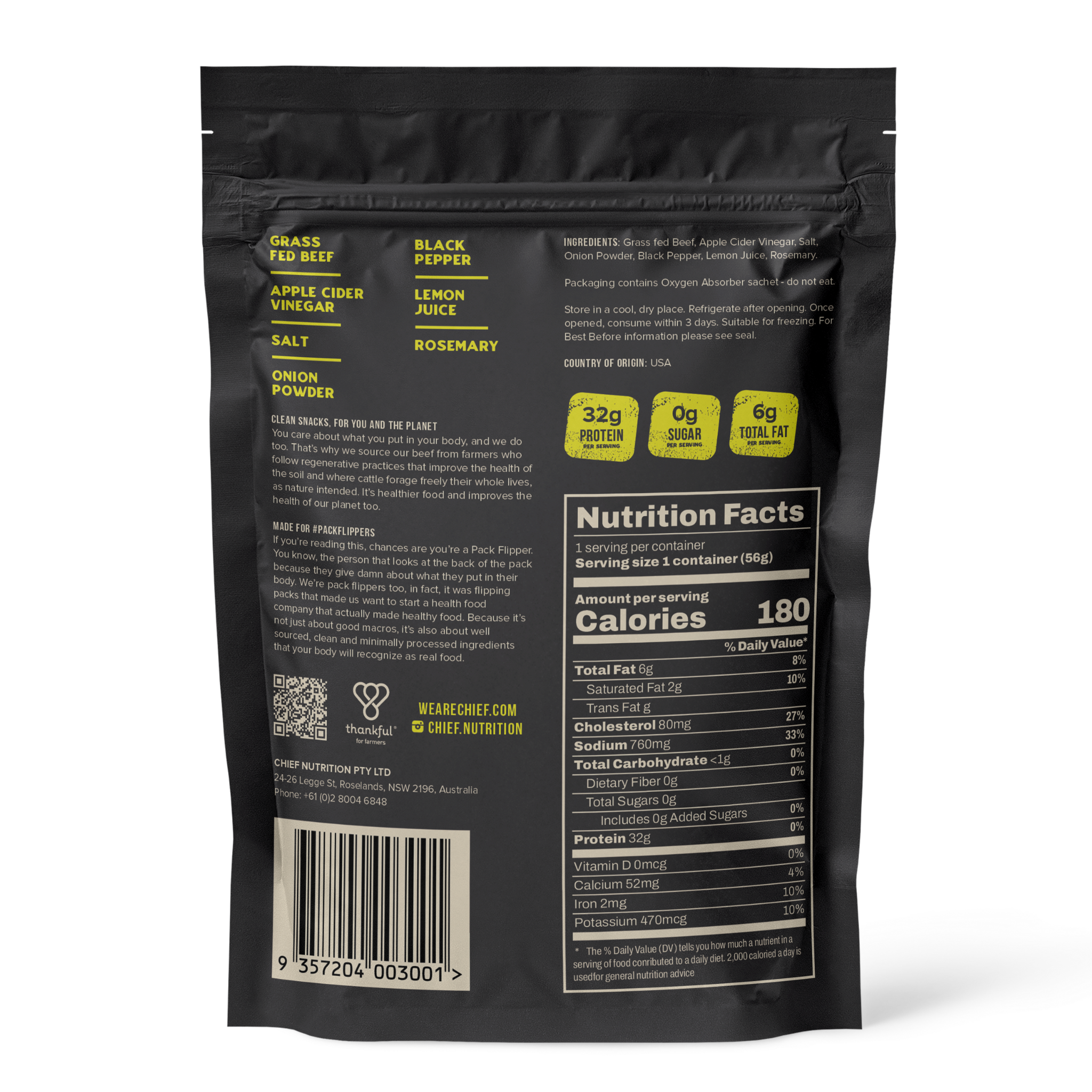 Chief Nutrition USA - Wholesale Jerky - Grass-fed Biltong - Lemon Pepper (10 x 2oz bags)1