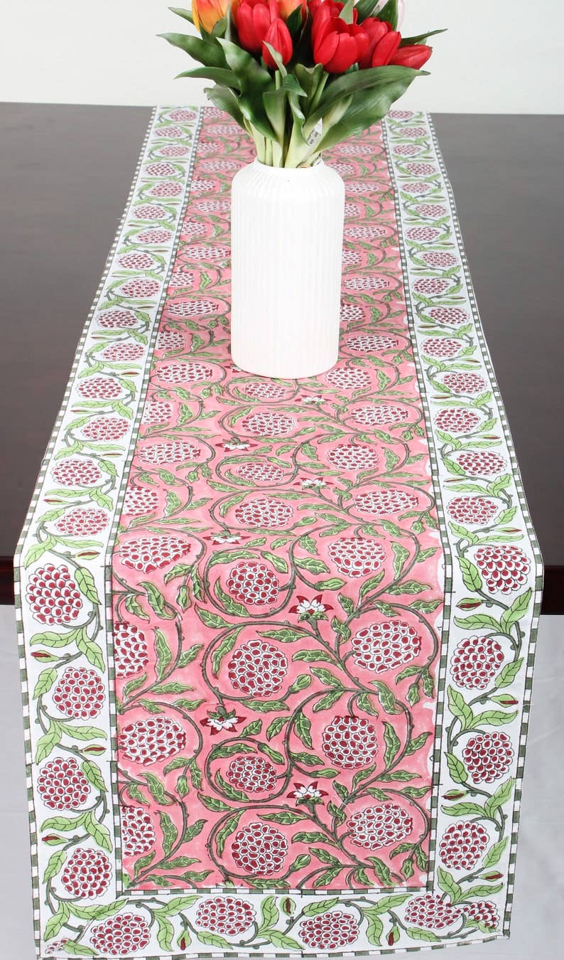 Fabricrush – wholesale Table runner – Strawberry Pink Indian Hand Block Print Table Runner7