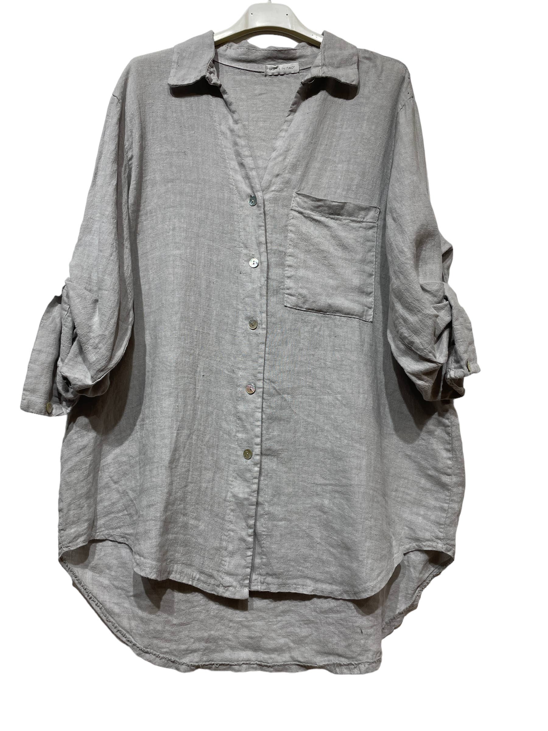 LINEN & COTTON HOUSE - Wholesale Button Down Shirt - Women's - LINEN SHIRT WITH SQUARE POCKET, SPRING SUMMER 7400128