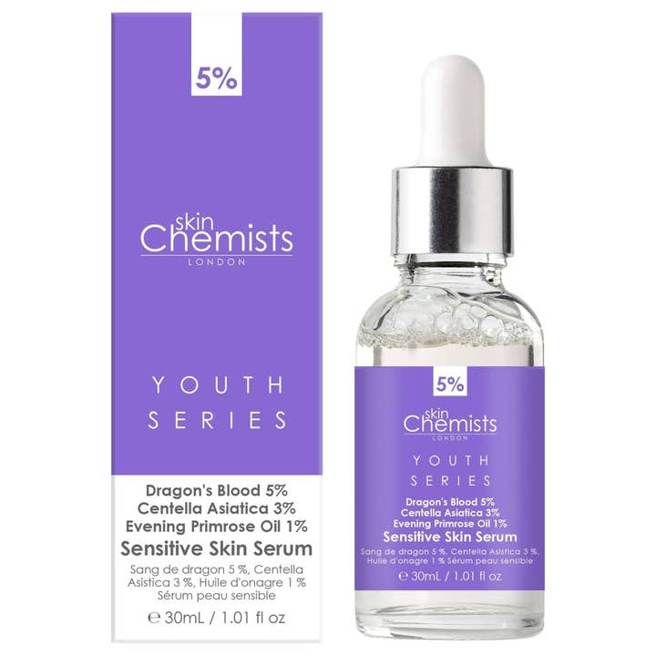 Sensitive Skin Serum Dragon's Blood 5%, Centella Asistica 3%, Evening Primrose Oil 1% 30ml for wholesale by skinChemists | Anti-Ageing Skincare