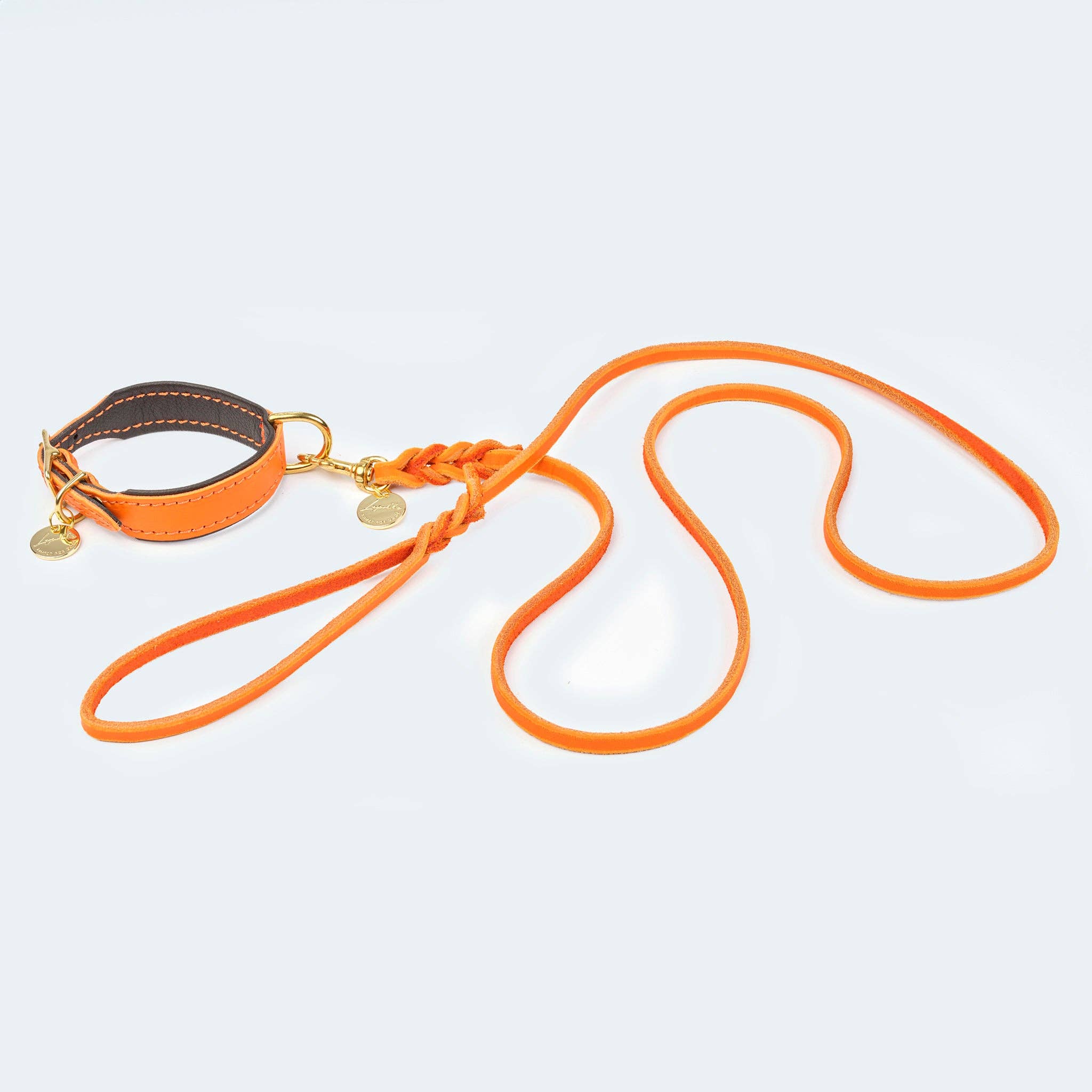 ​​Leopold's Finest for dogs – Großhandel Haustierhalsband – Hund – Glattleder Halsband orange/dunkelbraun/gold2