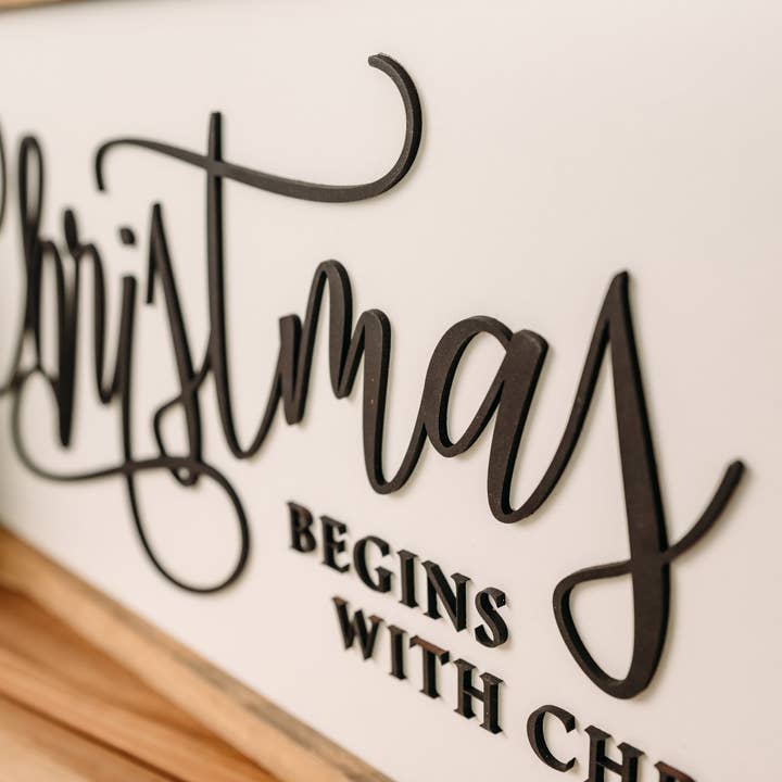 Nail and Hook Laser Cut Home Decor - Wholesale Sign - Christmas Begins With Christ I 11x21 I Wood Sign3