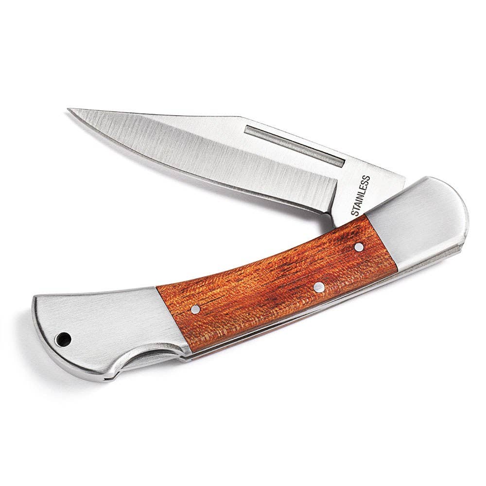 Weddingstar Inc. - Wholesale Pocket Knife/Holder - Wood Handled Locking Blade Pocket Knife – Monogram Engraved2