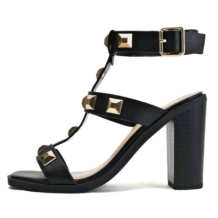 FD-BEETS-Square Toe Studded Block Heel Sandals for wholesale by Golden Bulls