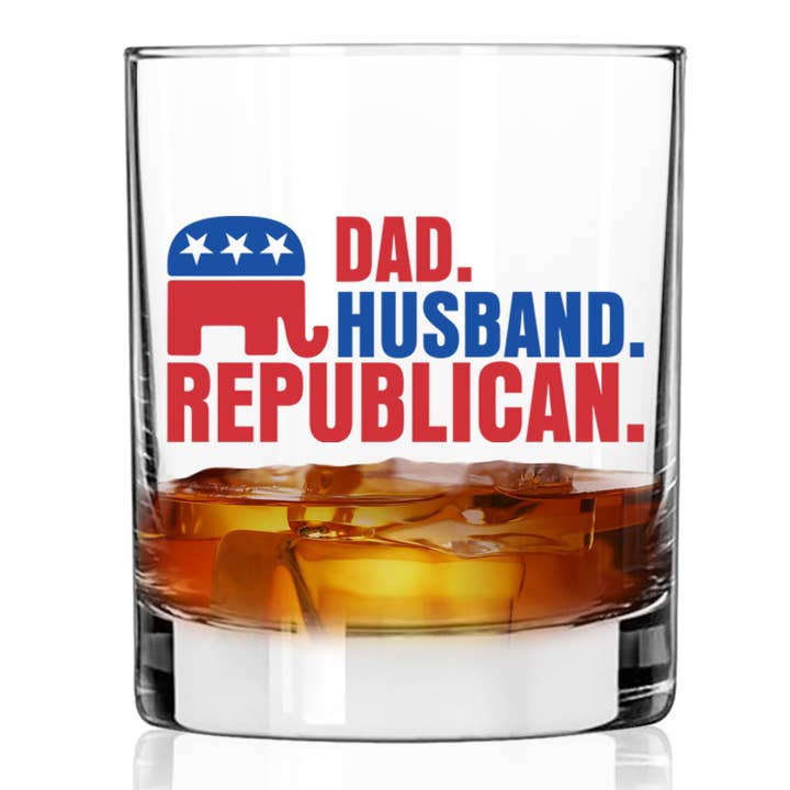 Patriot's Cave - Wholesale Cocktail/Liquor Glass - Patriot's Cave, Dad. Husband. Republican. 11 oz Whiskey Glass