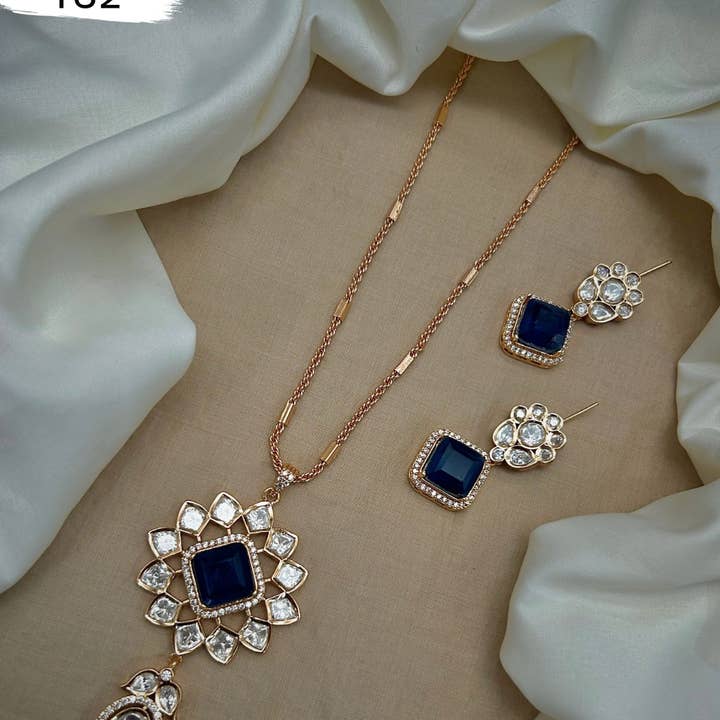 Sapphire Bloom Kundan Necklace Set for wholesale by Vinnis Jewelry