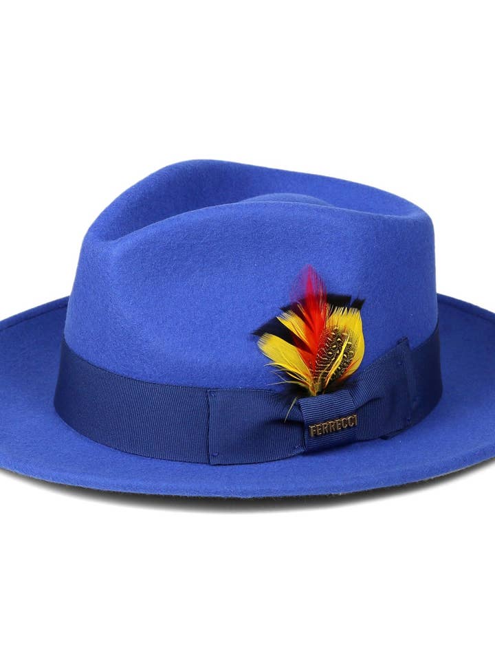 Crushable Royal Blue 100% Australian Wool Fedora Hat for wholesale by Ferrecci
