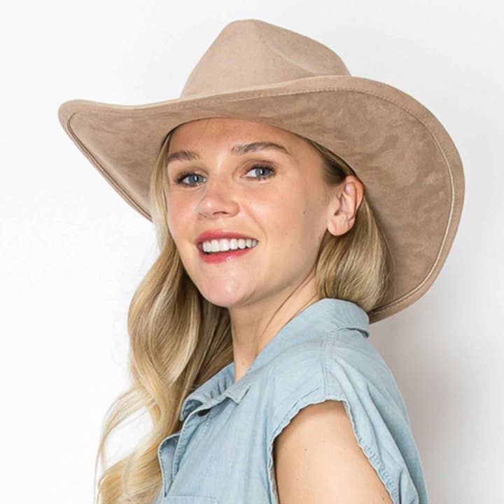 Best seller Vegan suede cattleman cowboy hat stiff flat brim for wholesale by One and Only Accessories