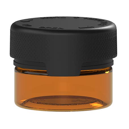 30CC/1FL.OZ/30ML Aviator CR - Container With Inner Seal & Tamper - Translucent Amber With Opaque Black Lid for wholesale by Copackr