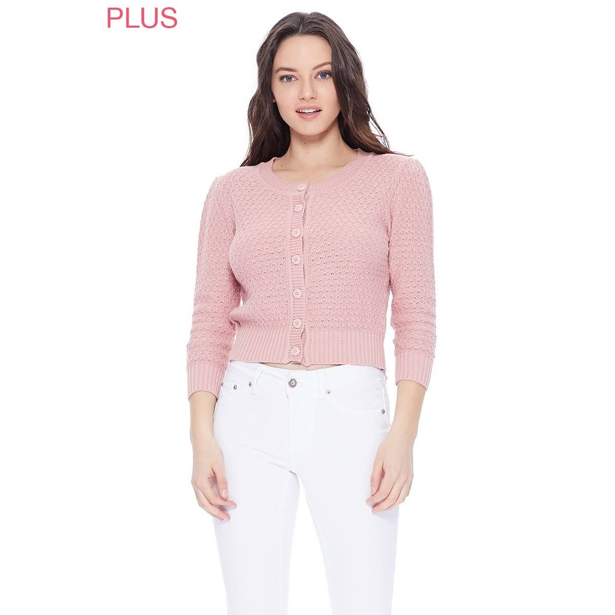 Mak - Vendita all'ingrosso Cardigan - Donna - Maglione cardigan plus size lavorato a maglia girocollo con maniche a 3/4 MK3514PL56