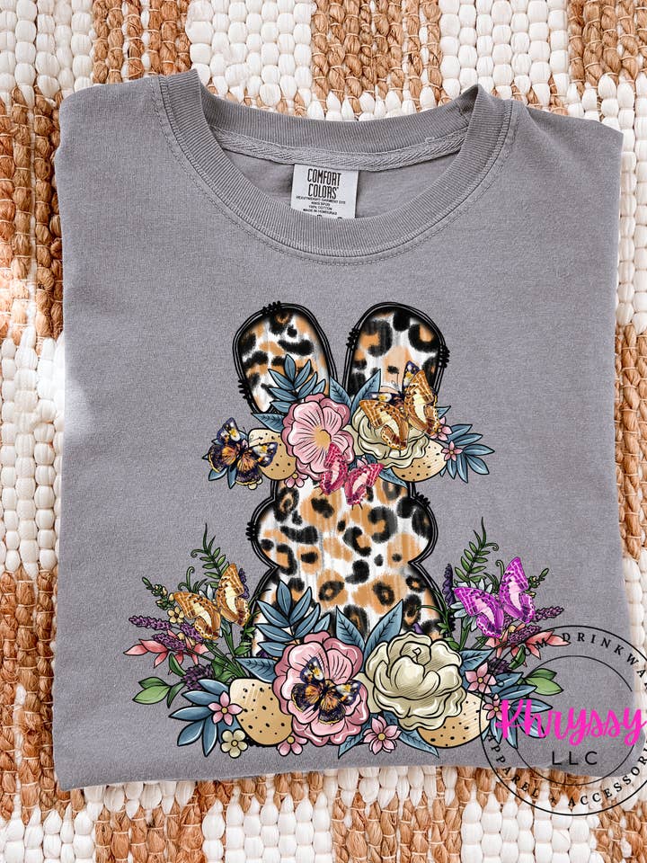 Leopard Bunny Floral — Chic Boho Comfort Colors T-Shirt for wholesale by Khryssy,LLC