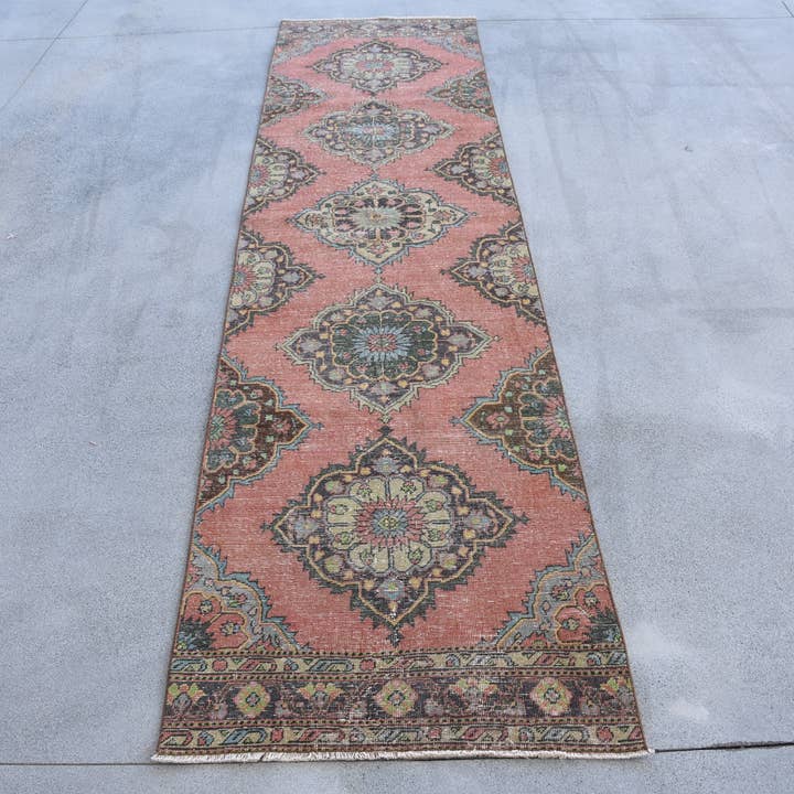 Alfombra Vintage Roja de Lana con Patrón de Damasco para venta al por mayor de Anatolia Loom