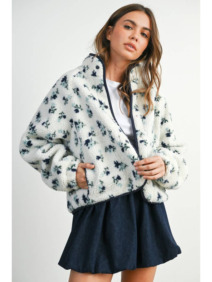 BUTTERMELON - Wholesale Jacket - Women's - Floral Print Fluffy Fleece Jacket - BMJ78115