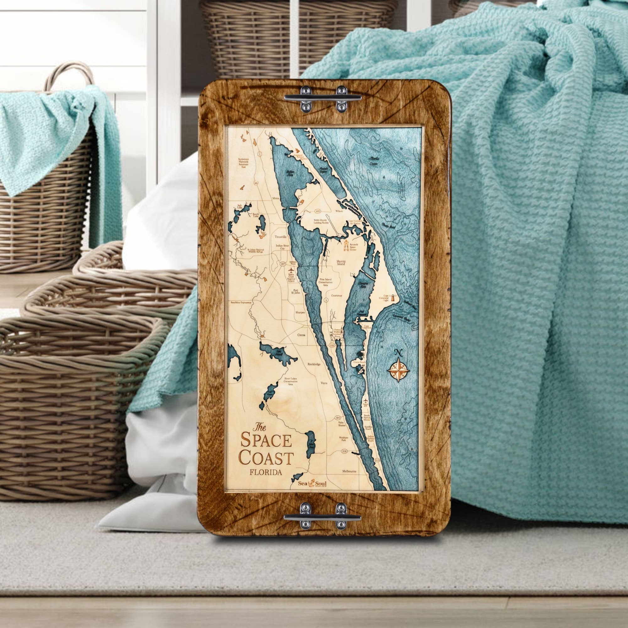 Sea & Soul Nautical Chart Art – Großhandel Serviertabletts – Küsten-Florida Nautische 3D-Holzkarte Serviertablett & Wandkunst30