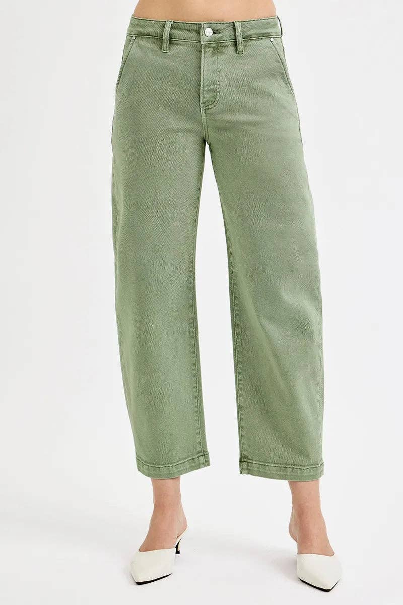 OLIVE RISEN Full Size Tummy Control High Rise Crop Barrel Jeans Plus Size for wholesale on Faire1