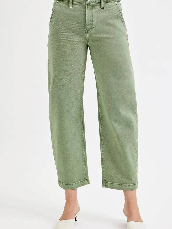 OLIVE RISEN Full Size Tummy Control High Rise Crop Barrel Jeans Plus Size for wholesale on Faire1