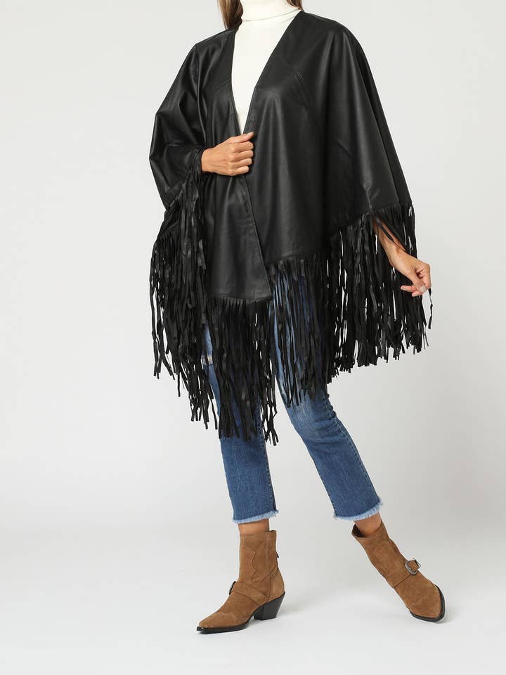 Faux leather cape with fringes REF: 7097 for wholesale by BanBat
