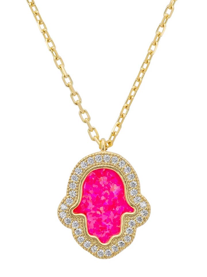 Collier Hamsa Opalite Rose Or pour la vente par Latelita