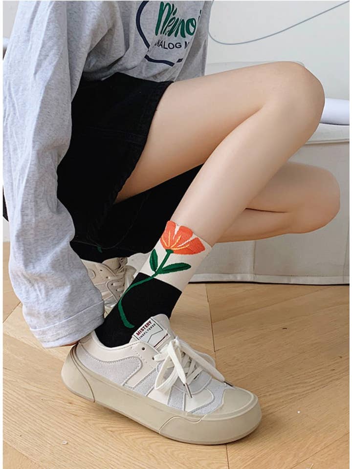 $1,95/par--assorterede 5 par/pakke--1 mønster pr. par--min. 4 pakker 20 par JCS010 3D unikke blomstersokker for engroshandel på Faire5